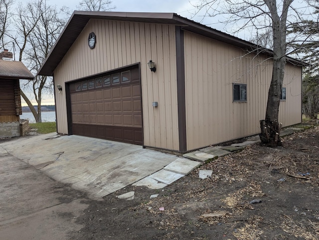 garage featuring a water view