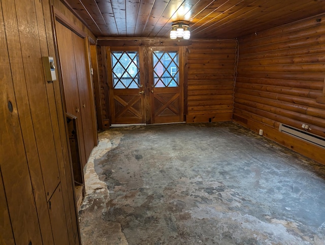 empty room featuring wooden ceiling