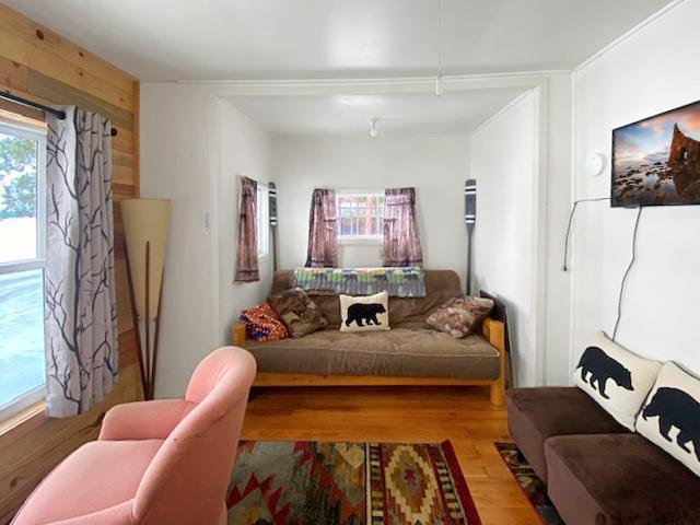 living room with hardwood / wood-style flooring