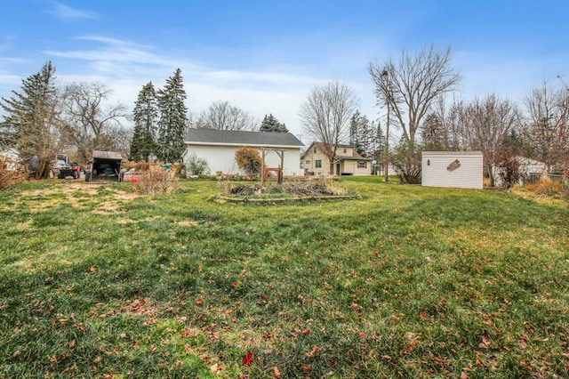 view of yard with a shed