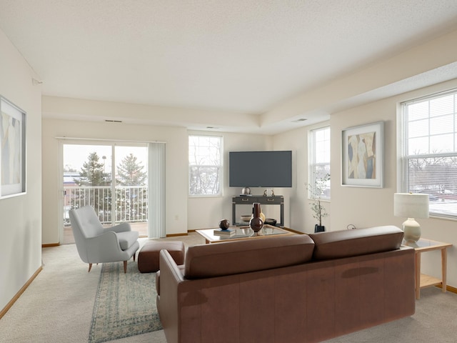 carpeted living room featuring a wealth of natural light