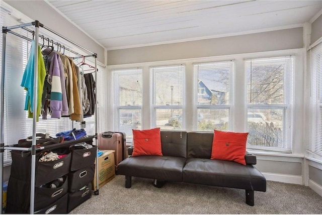 sunroom with plenty of natural light and wooden ceiling