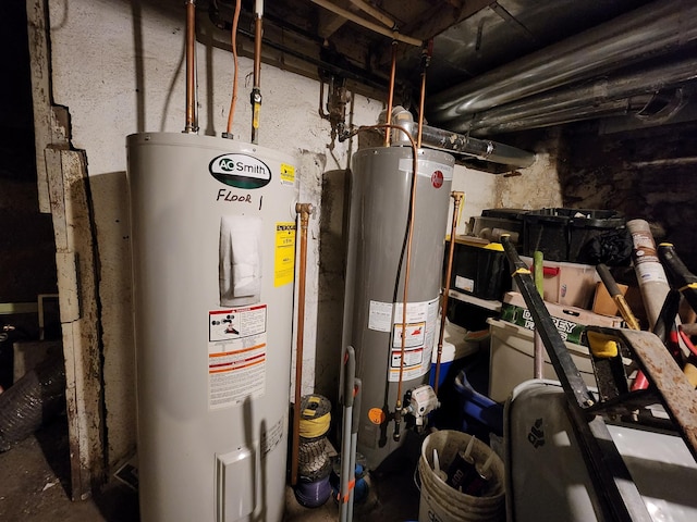 utilities featuring electric water heater and gas water heater