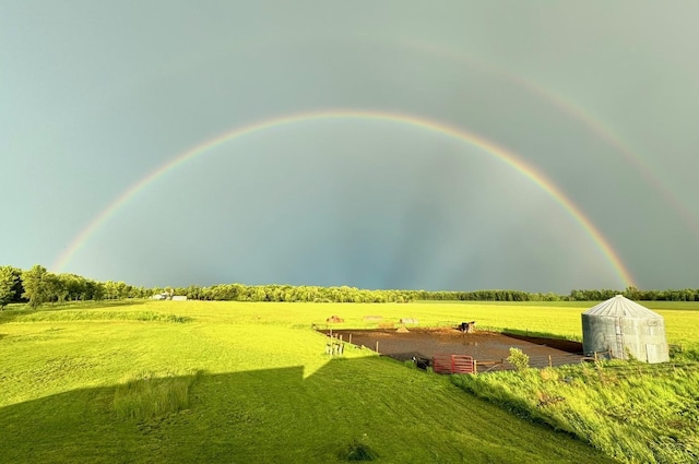 surrounding community with a rural view and a yard