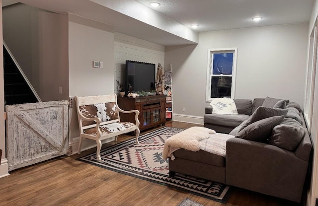 living room with hardwood / wood-style floors