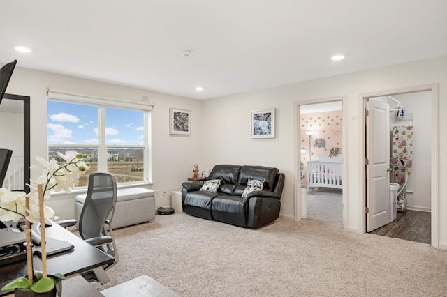 view of carpeted home office