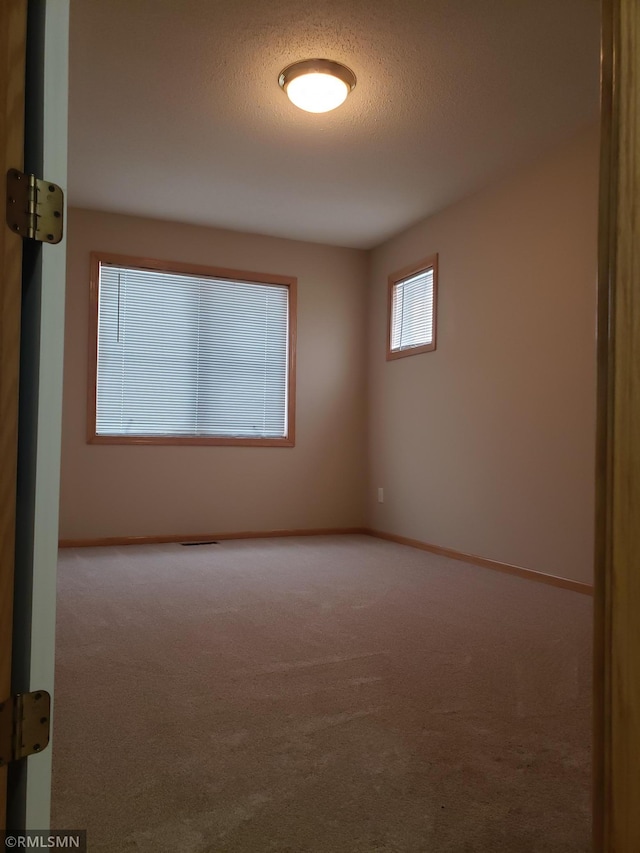 unfurnished room with a textured ceiling and carpet