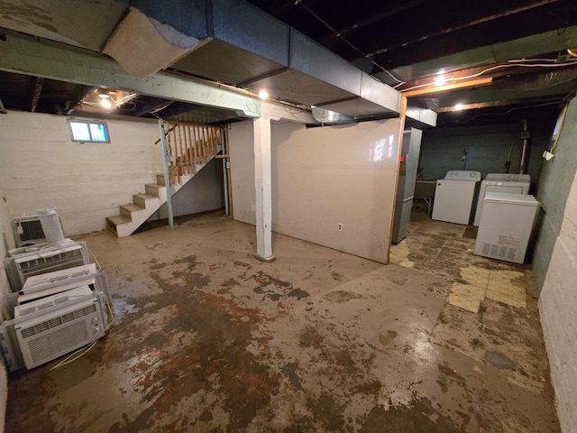 basement featuring independent washer and dryer