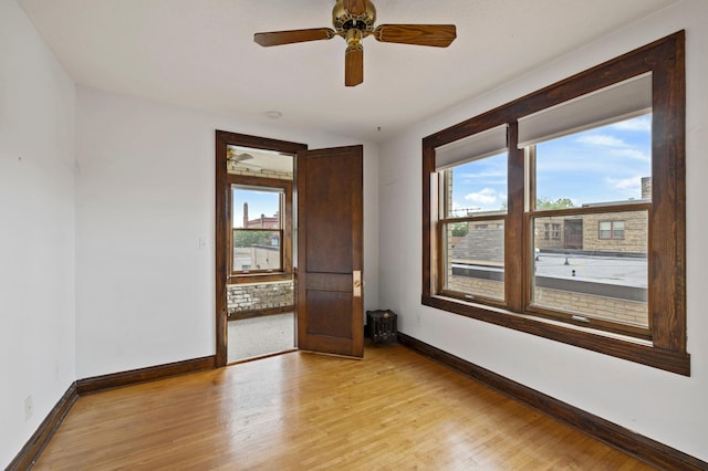 empty room with a healthy amount of sunlight, light wood-style flooring, and baseboards