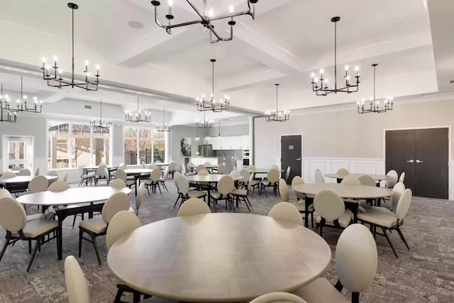 dining area with beam ceiling