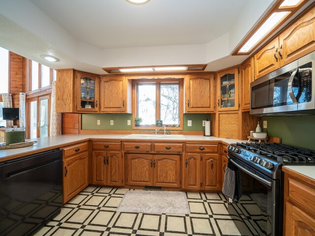 kitchen with black appliances and sink