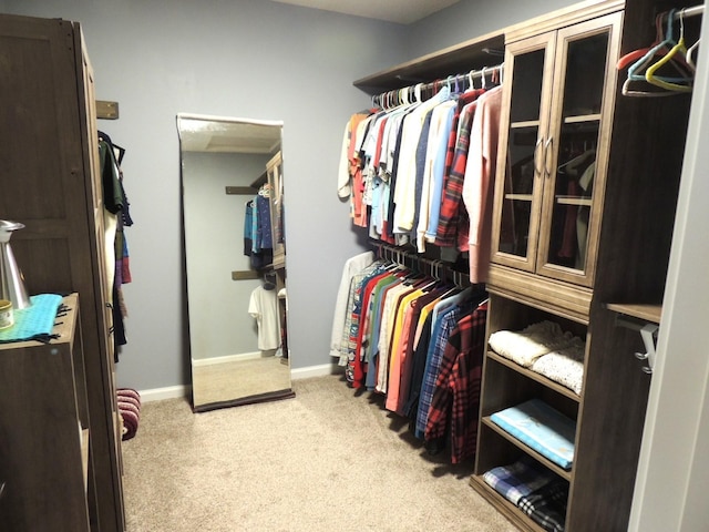 spacious closet featuring light carpet