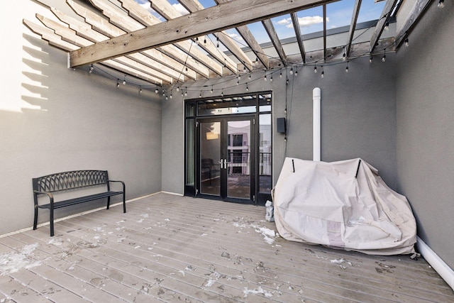 view of patio / terrace featuring a pergola and a wooden deck