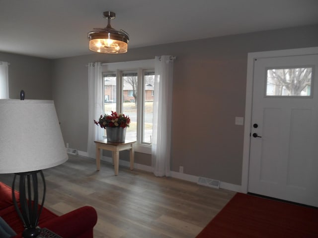 foyer entrance with hardwood / wood-style floors