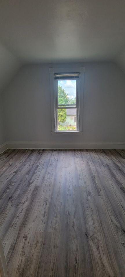 additional living space featuring hardwood / wood-style flooring and vaulted ceiling