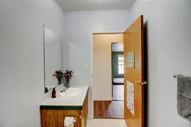 15331 129th Ave, Wadena, MN 56482 - bathroom with a textured ceiling, vanity, ensuite bath, and wood finished floors