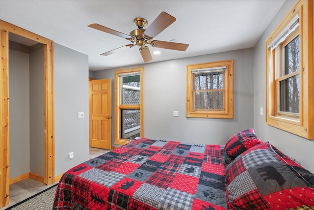 bedroom featuring ceiling fan