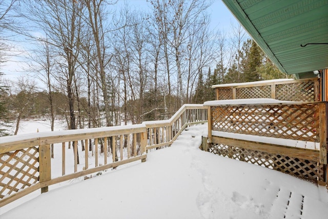 view of snow covered deck