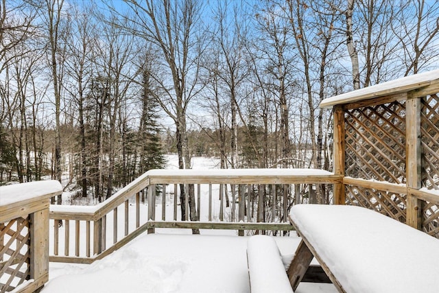 view of snow covered deck