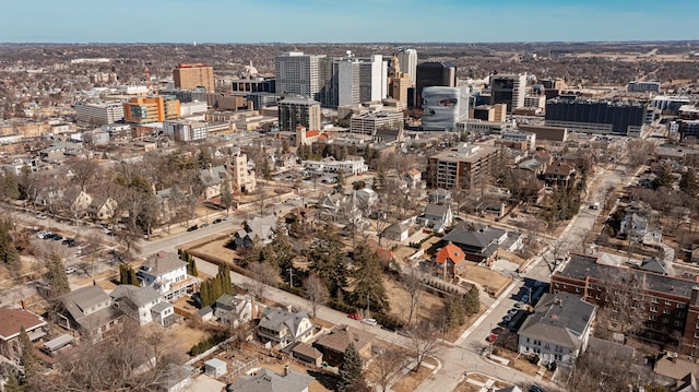 birds eye view of property with a city view