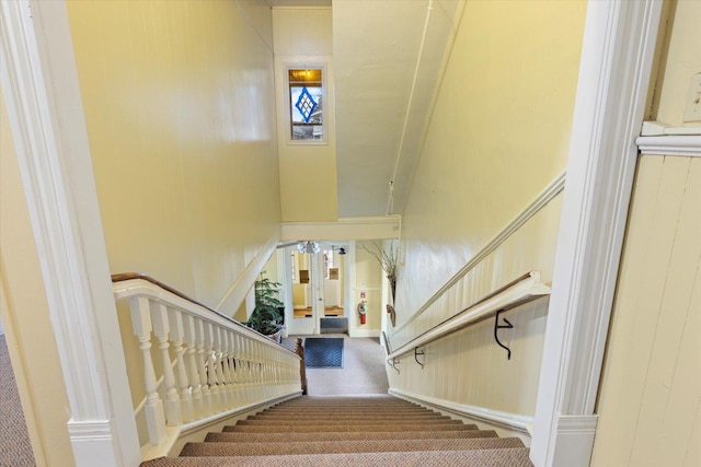 stairway with carpet flooring