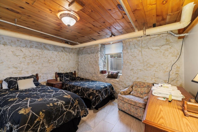 bedroom with wood ceiling