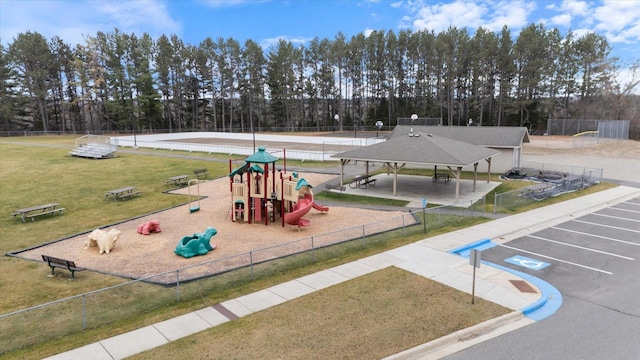 view of jungle gym featuring a yard