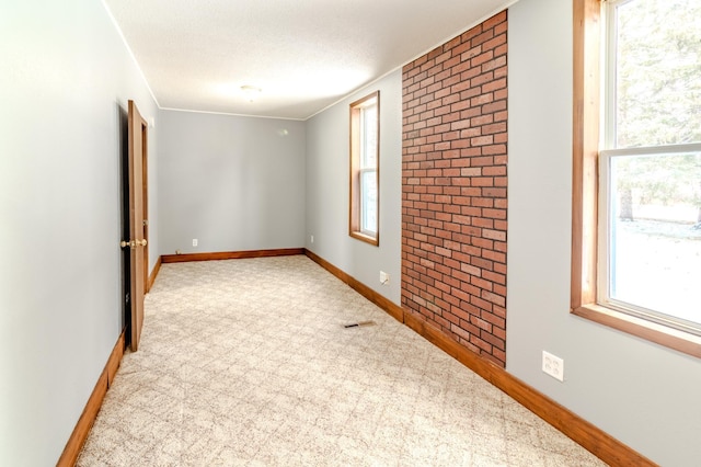 empty room featuring a textured ceiling, light carpet, and a wealth of natural light