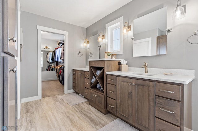 bathroom with hardwood / wood-style floors and vanity