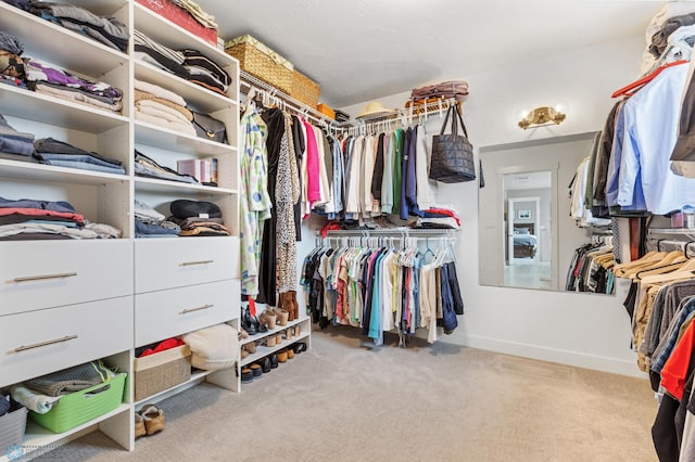 spacious closet with light carpet