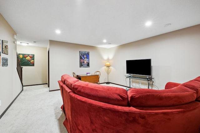 living room with light colored carpet