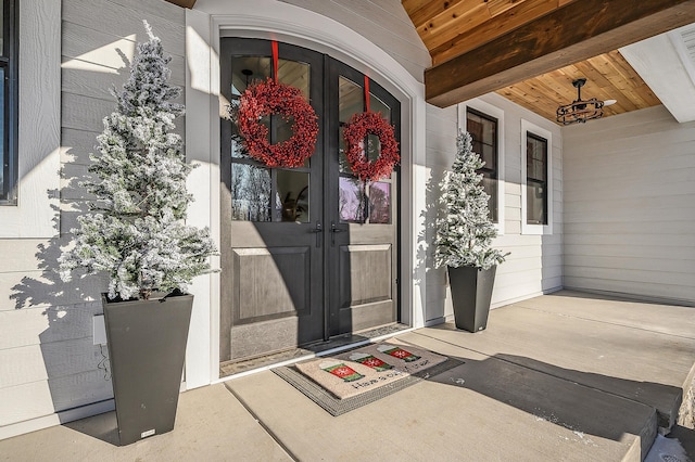 entrance to property featuring french doors