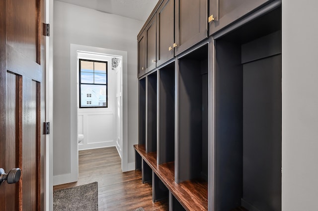 mudroom with dark hardwood / wood-style floors