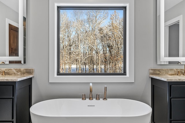 bathroom with a washtub and vanity