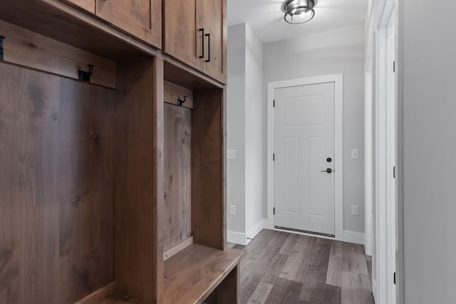 mudroom featuring dark hardwood / wood-style flooring