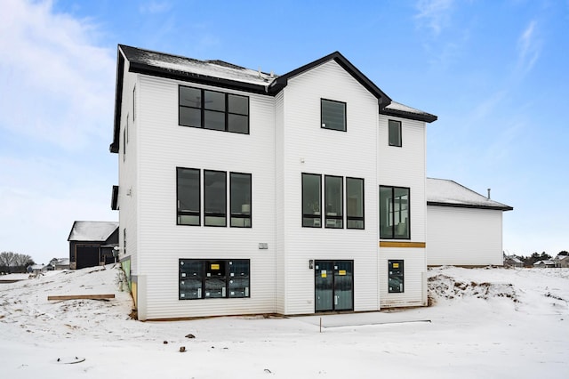 view of snow covered property