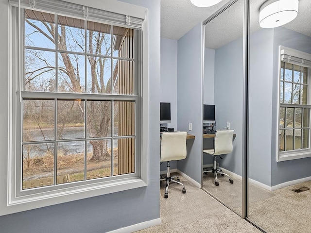 office with a healthy amount of sunlight and a textured ceiling