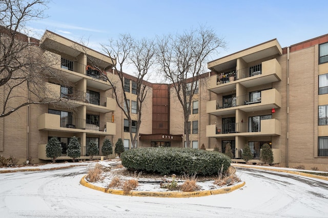 view of snow covered building