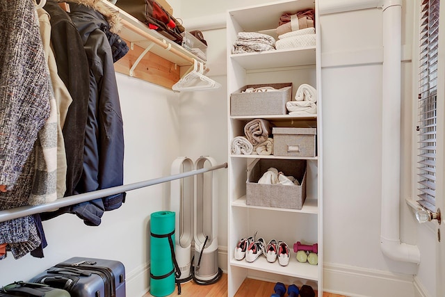 walk in closet featuring wood finished floors