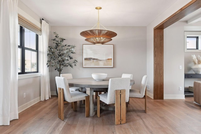 dining room with a healthy amount of sunlight and light wood-type flooring