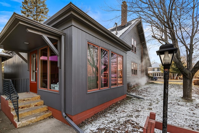 view of snow covered property