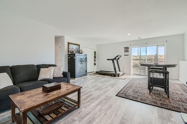 living room with light hardwood / wood-style floors