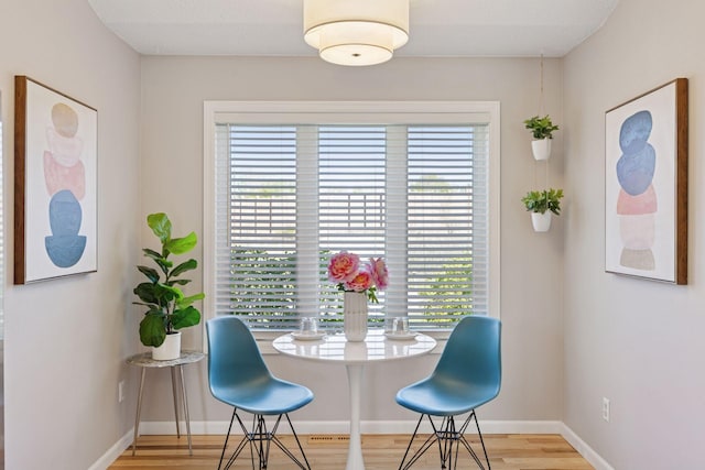 dining room featuring baseboards, plenty of natural light, and wood finished floors