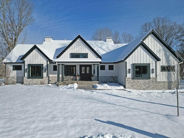 modern farmhouse with a porch