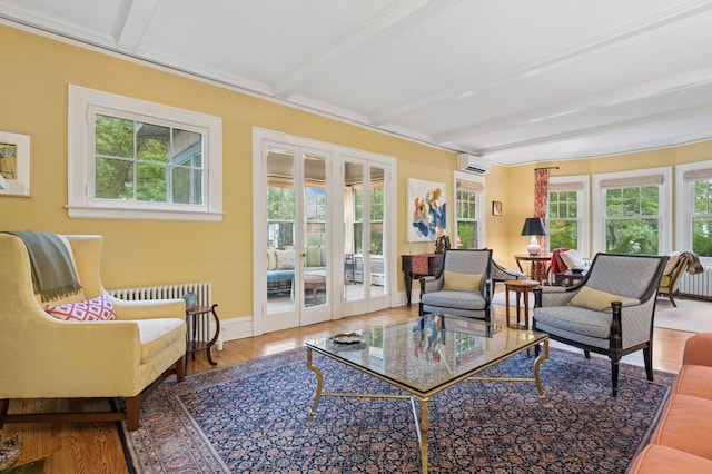 1941 James Ave S, Minneapolis, MN 55403 - sunroom featuring french doors, an AC wall unit, plenty of natural light, and beamed ceiling