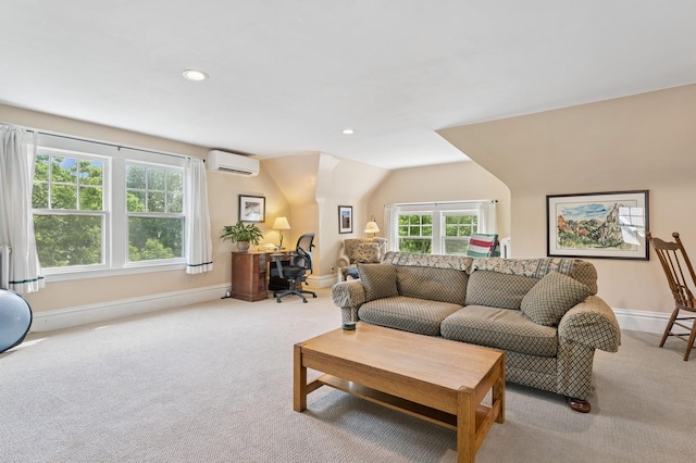1941 James Ave S, Minneapolis, MN 55403 - carpeted living room with a wall mounted air conditioner, baseboards, an office area, and recessed lighting