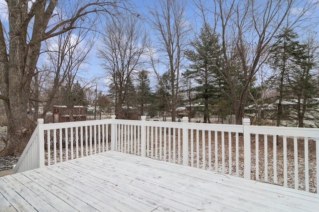 view of snow covered deck