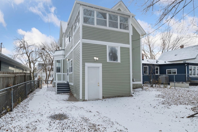 view of snow covered property