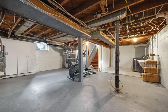 basement with washer and clothes dryer