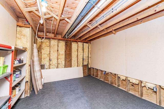 unfinished basement with carpet flooring